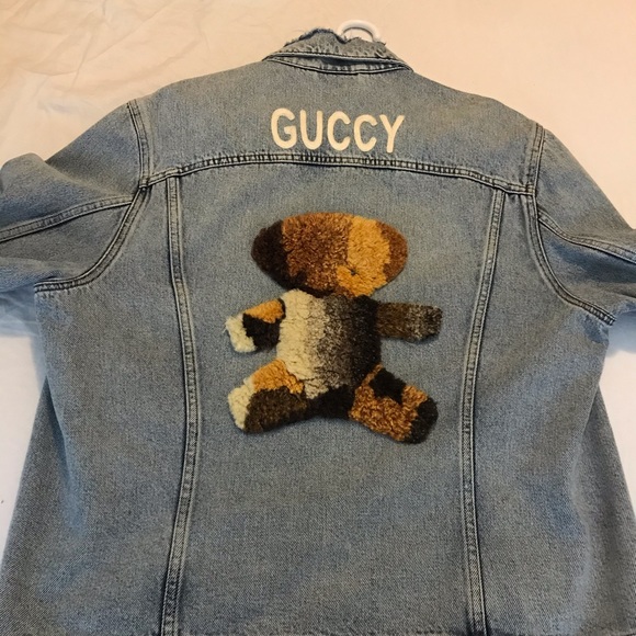 gucci denim jacket teddy bear
